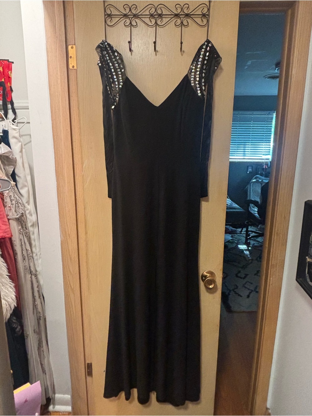 Windsor Black Maxi Dress with Sequin-Embellished Shoulders
